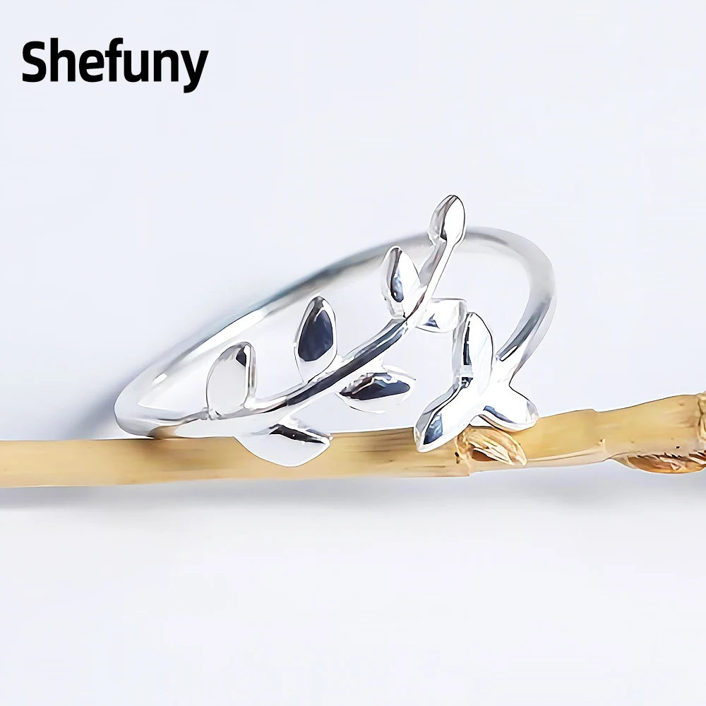 

925 Sterling Silver Tree Leaves Adjustable Finger Rings Plant Open Size Rings For Women Fine Jewelry Anniversary Gift Wholesale