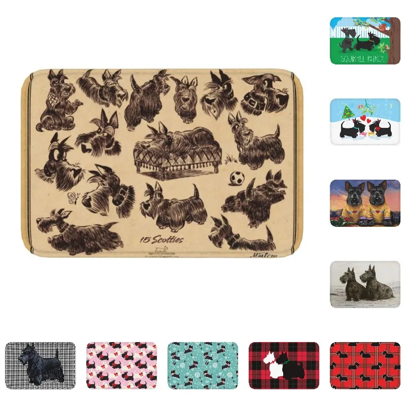 Vintage Scottie Dog Front Door Floor Entrance Mat Scottish Terrier Kitchen Bath Doormat Living Room Carpet Rug Toilet Footpad