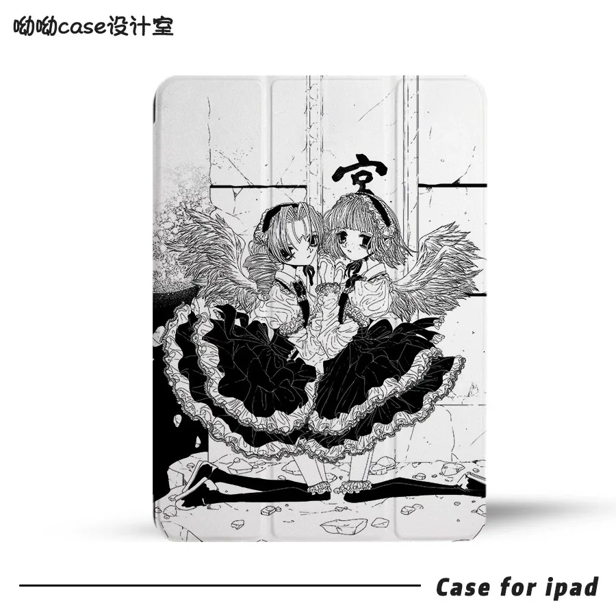 일본 애니메이션 로리타, iPad 3단 투명 보호 커버, 펜 슬롯 자석이 있는 실리콘 소프트 쉘에 적합