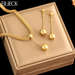EILIECK 316L Stainless Steel 18K Gold Plated Bead Pendant Necklace Earrings Jewelry Set For Women Waterproof Fashion Jewelry