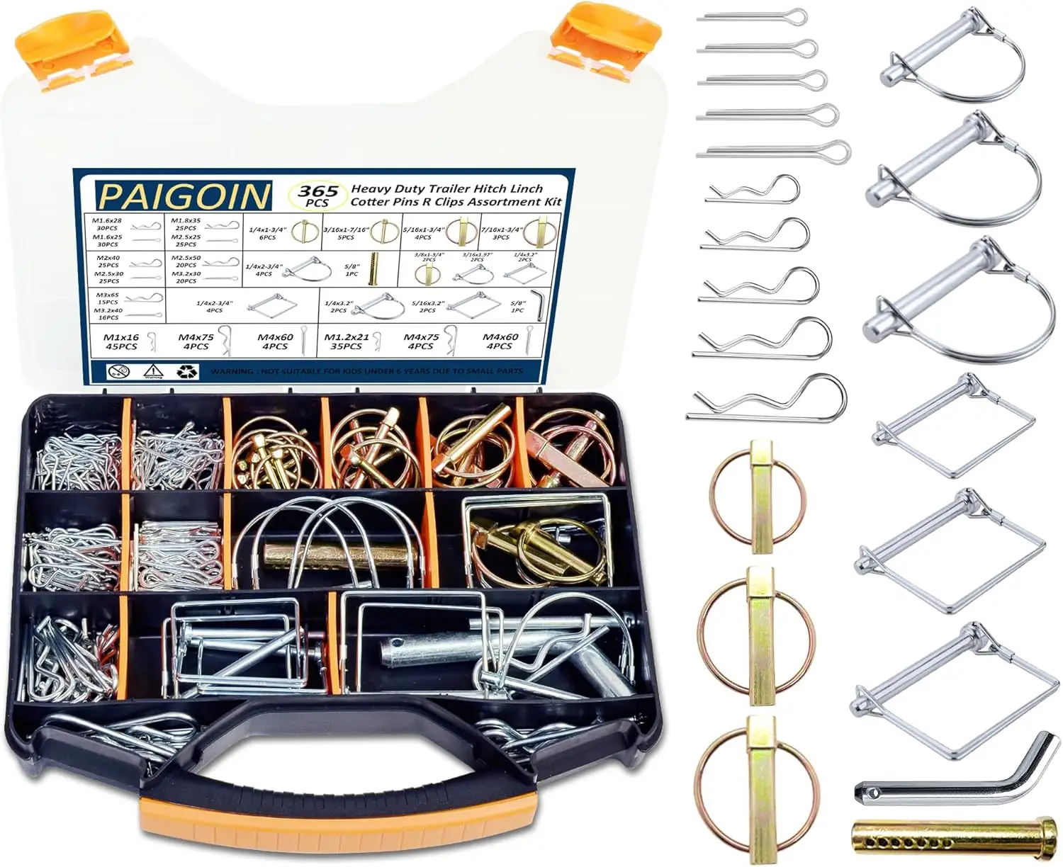

365PCS Trailer Hitch Pin Kit, Heavy Duty Cotter Pins, R Clips, Lynch Pins for Farm, Lawn Mower, Snow Plows