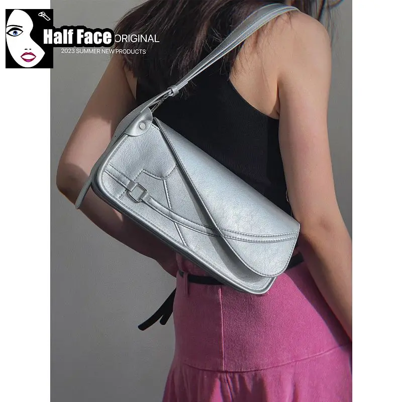 Bolsas góticas prateadas para mulheres, bolsas crossbody Harajuku para meninas, um ombro, design avançado, bolsa versátil, rua alta, punk, Y2K