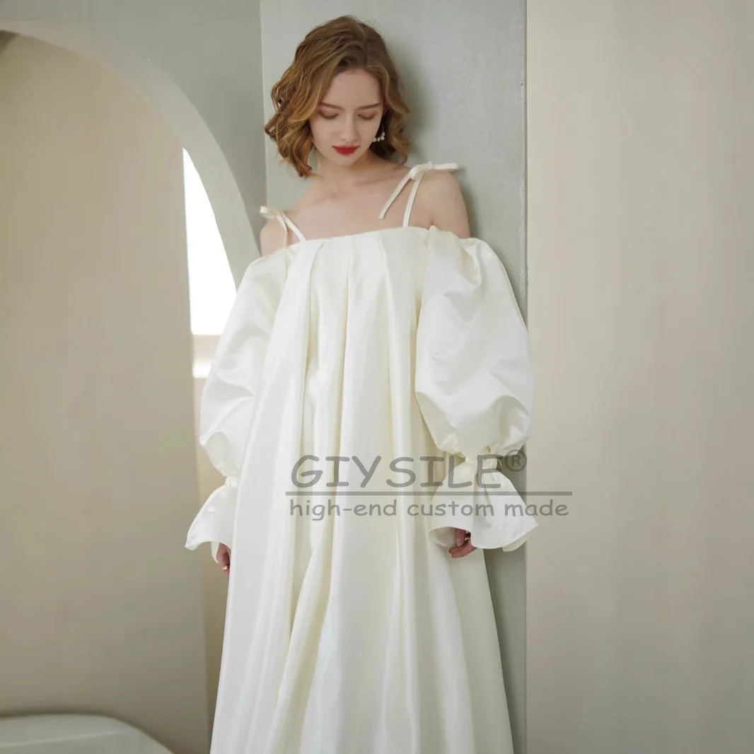 GIYSILE nouveau Style français une épaule rétro robes de mariée de luxe 2025 bulle manches Satin robe de mariée pour la photographie de voyage