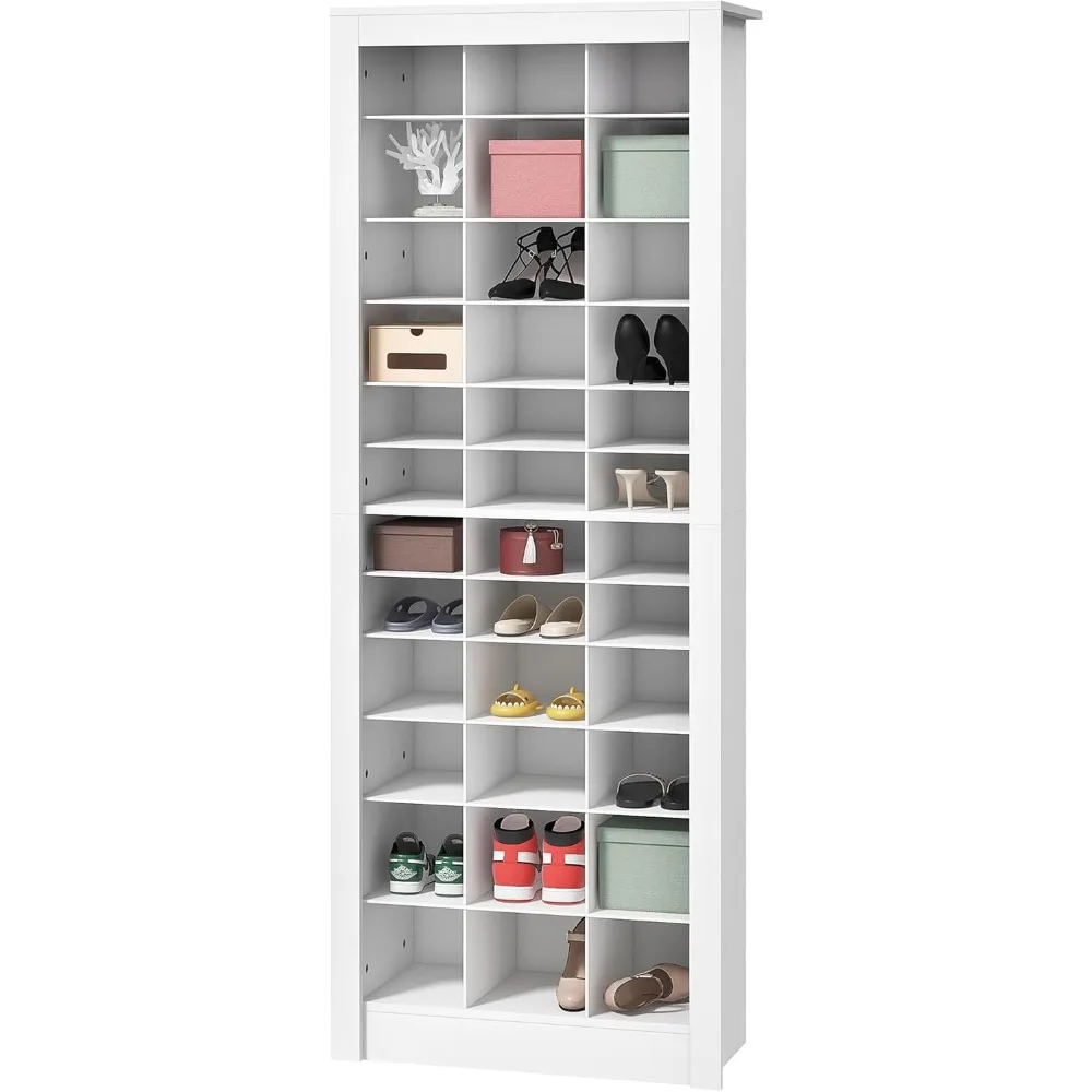 

71 entrance high shoe cabinet, narrow shoe rack storage rack, can accommodate 36 pairs of shoes, 3 high open shoe cabinets white