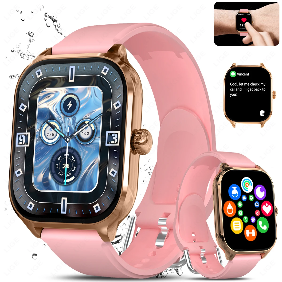 LIGE moda Bluetooth llamadas telefónicas Smartwatch 2,01 "hombres mujeres Fitness deportes reloj inteligente podómetro relojes digitales regalo de las señoras