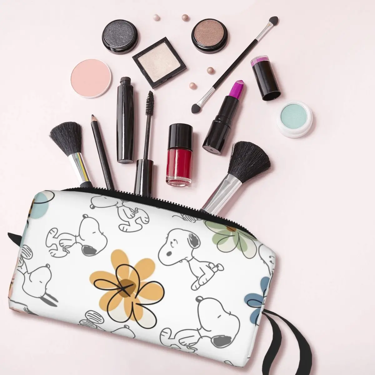 Snoopy – sacs de maquillage floraux pour hommes, sac à cosmétiques de dessin animé, pochette étanche tendance pour le rangement du sac à main