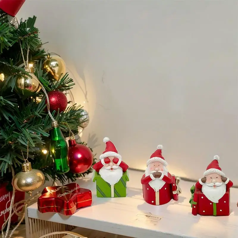 Resin Santa Claus Decorations Resin Santa Claus Desktop Ornaments Miniature Christmas Statues Cute Winter Christmas Decor Holida