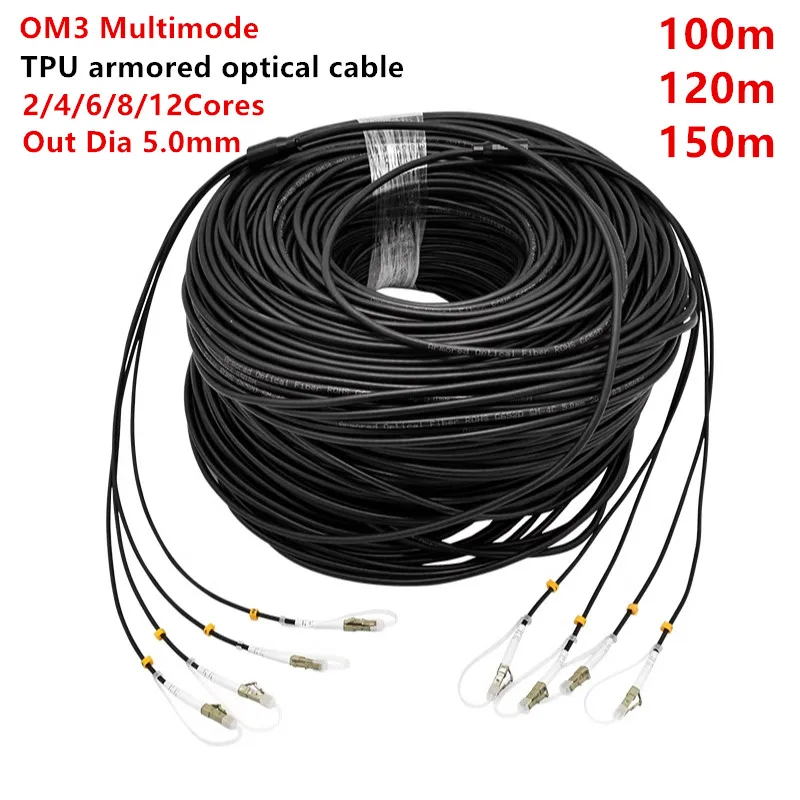 

TPU Armored Fiber Optic Cables,OM3 Multimode, 2/4/6/8/12 Cores,LC,SC,FC,ST,UPC,cable fibra optica internet,FTTH,100m,120m,150m