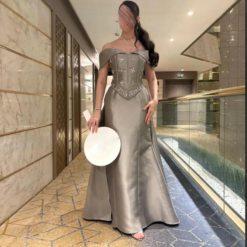فساتين سهرة مشد مخصصة قبالة الكتف كريستال حورية البحر فستان سهرة باربي فضي طويل لحفلات الزفاف