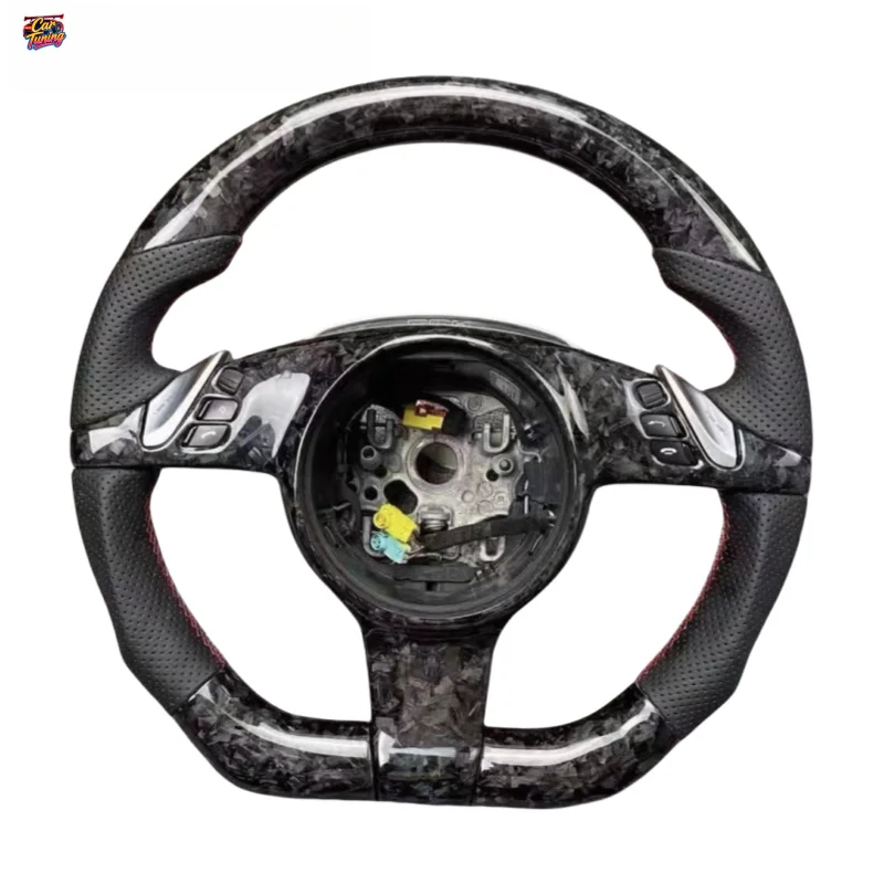 FOR Porsche Panamera Cayenne Macan Caycan Taycan 718 911 918 Red Leather Carbon Fiber Steering Wheel
