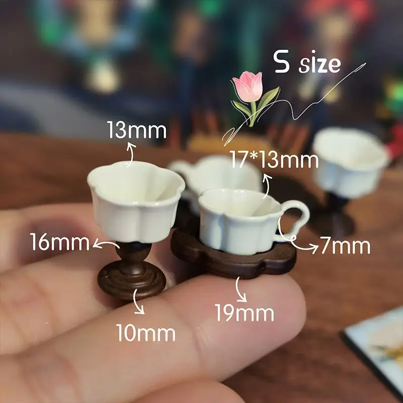 Dollhouse French Retro Mini Relief Coffee Mug High Foot Cup with Handle for Micro Landscape Decoration Hobby