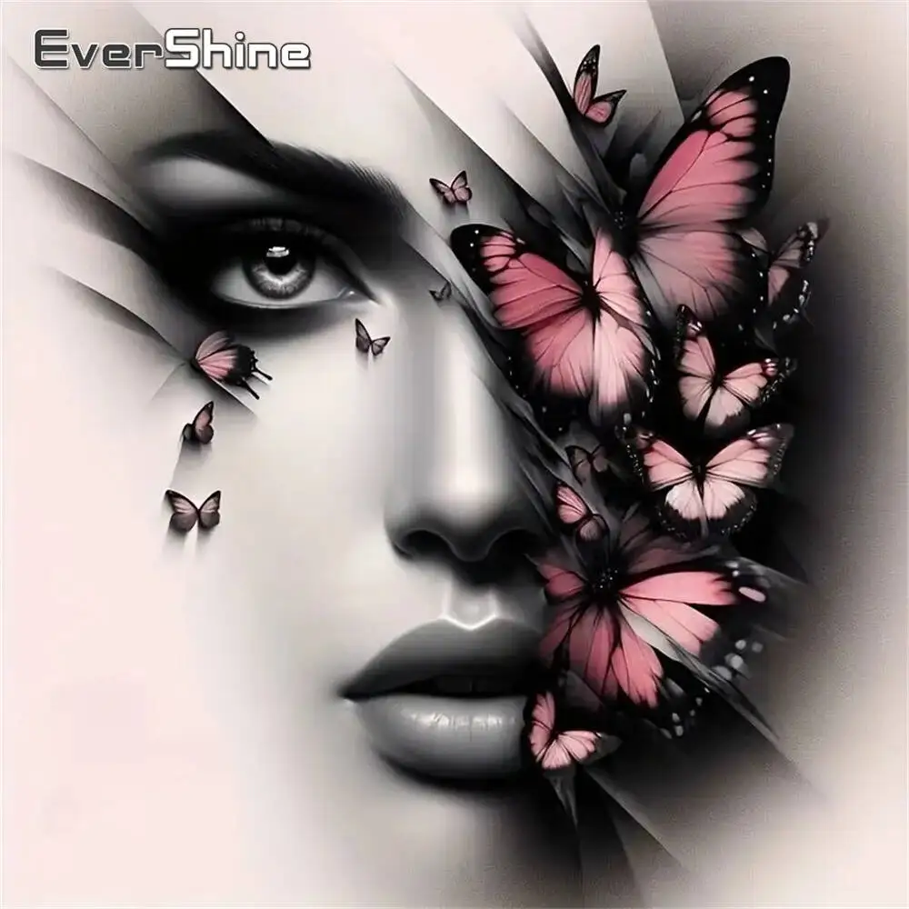 Evershine Diamond Mosaic Woman Portrait Picture Of Rhinestones Diamond Painting Butterfly DIY Embroidery Child Gift