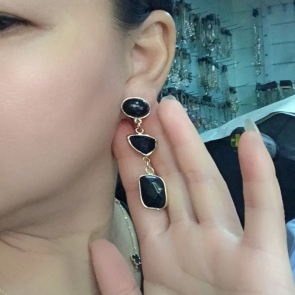Trendy Natural Stone Freshwater Pearl Earrings For Woman Pink Crystal Stone Drop Hanging Brinco Geometry Party Charm Jewelry