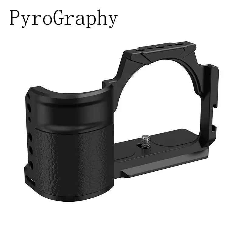 

PyroGraphy ZV-E10 Camera Full Cage with Built-in Leather Handle Grip 1/4"&3/8"Thread Holes Dual Cold Shoe Mounts for Sony ZV-E10