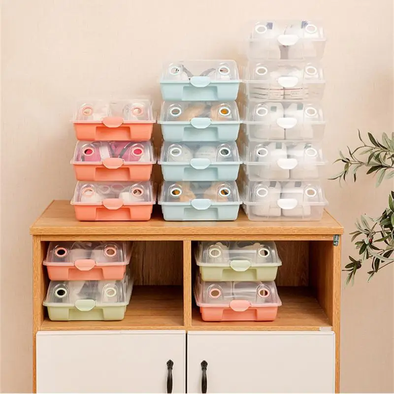 1/2pcs Transparent Shoe Box Plastic Stackable Shoes Organizers Thickened Dustproof Shoes Storage Case Combined Shoe Cabinet