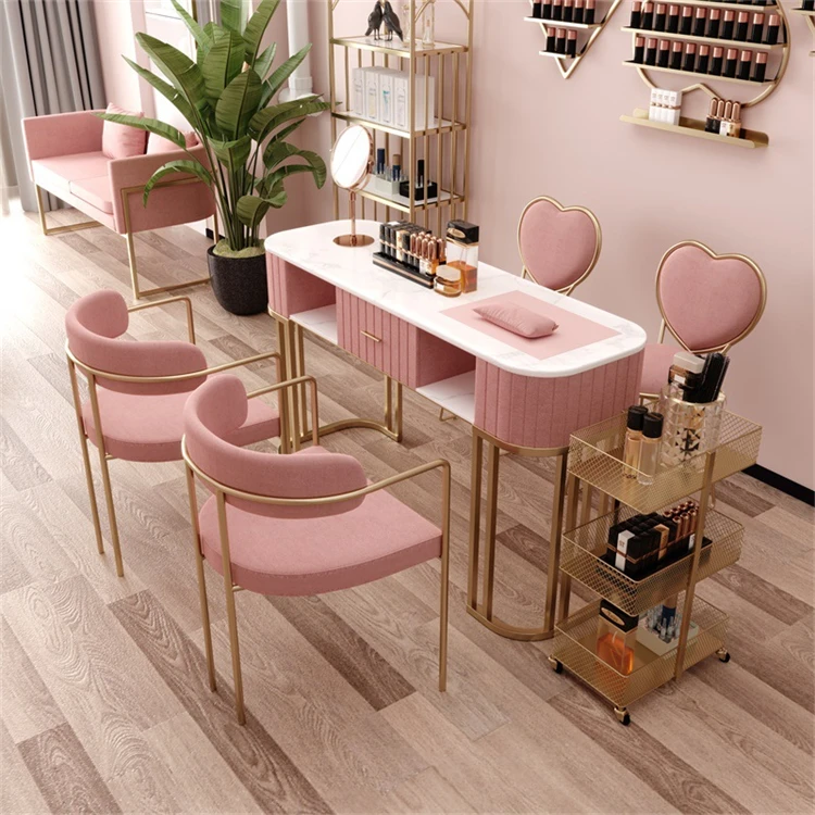 Color Beauty Single Double Marble Nail Table Chair Hot Selling Nail Table