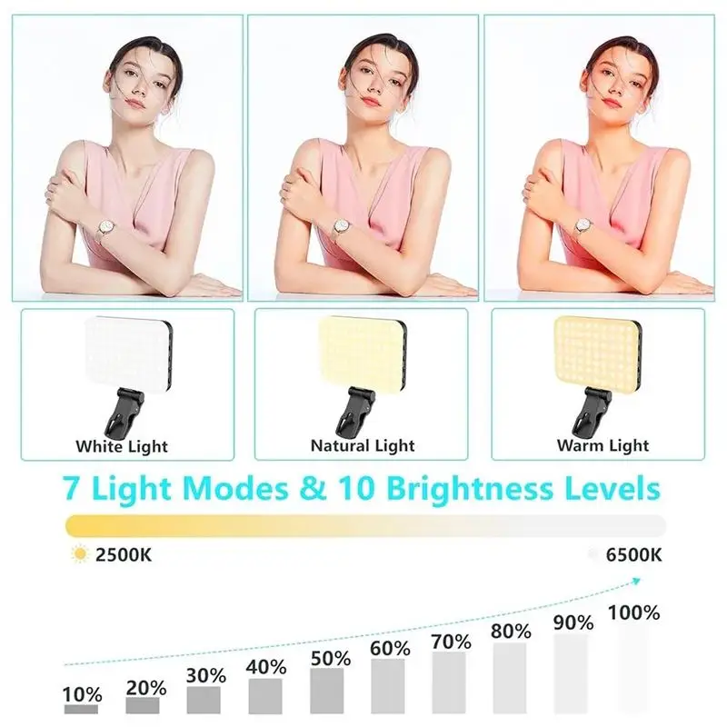 LED Selfie светильник 60 высококачественные светодиодные бусины 2200 мАч перезаряжаемый CRI 97 +, 7 фоторежимов портативности на телефон/планшет/ноутбук