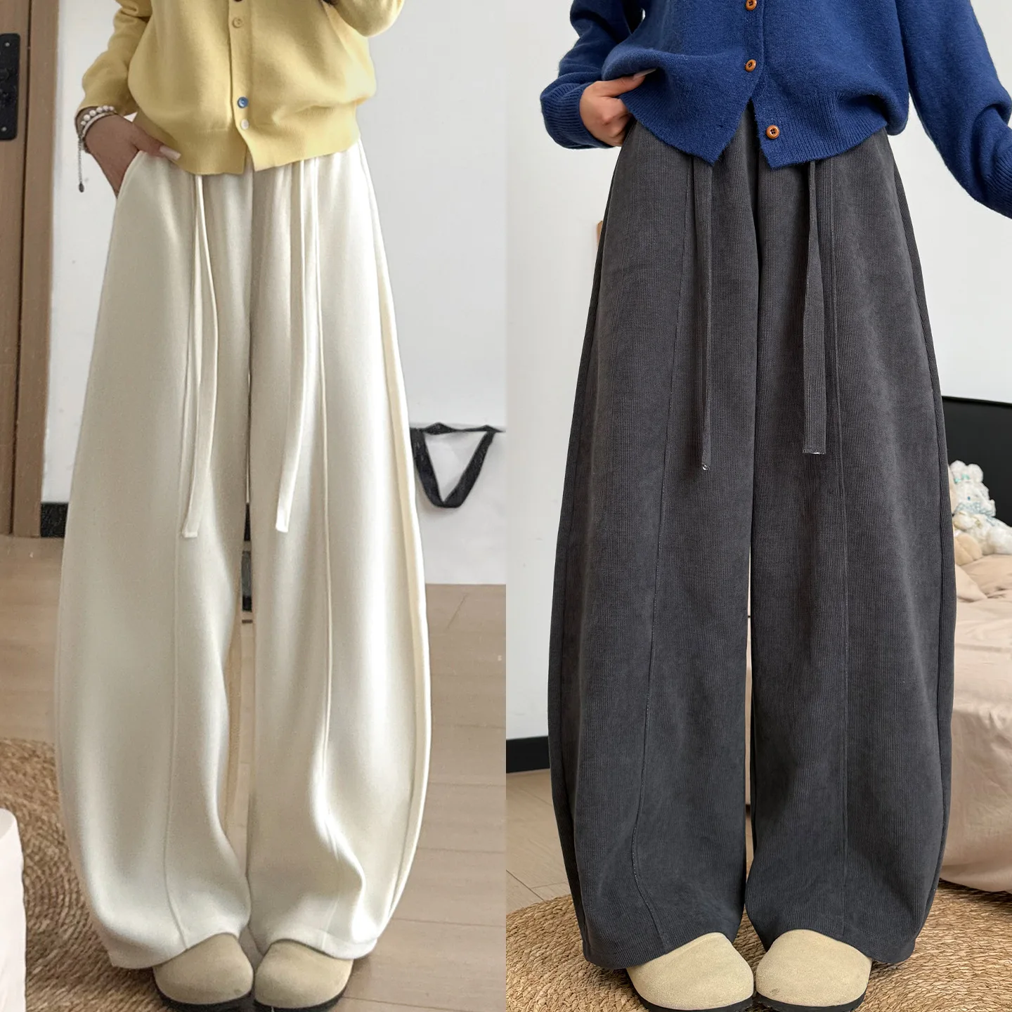 

Белые вельветовые брюки с широкими штанинами для женщин: повседневные, свободные, удобные, осенне-зимние, с высокой талией, прямого кроя, свободного силуэта