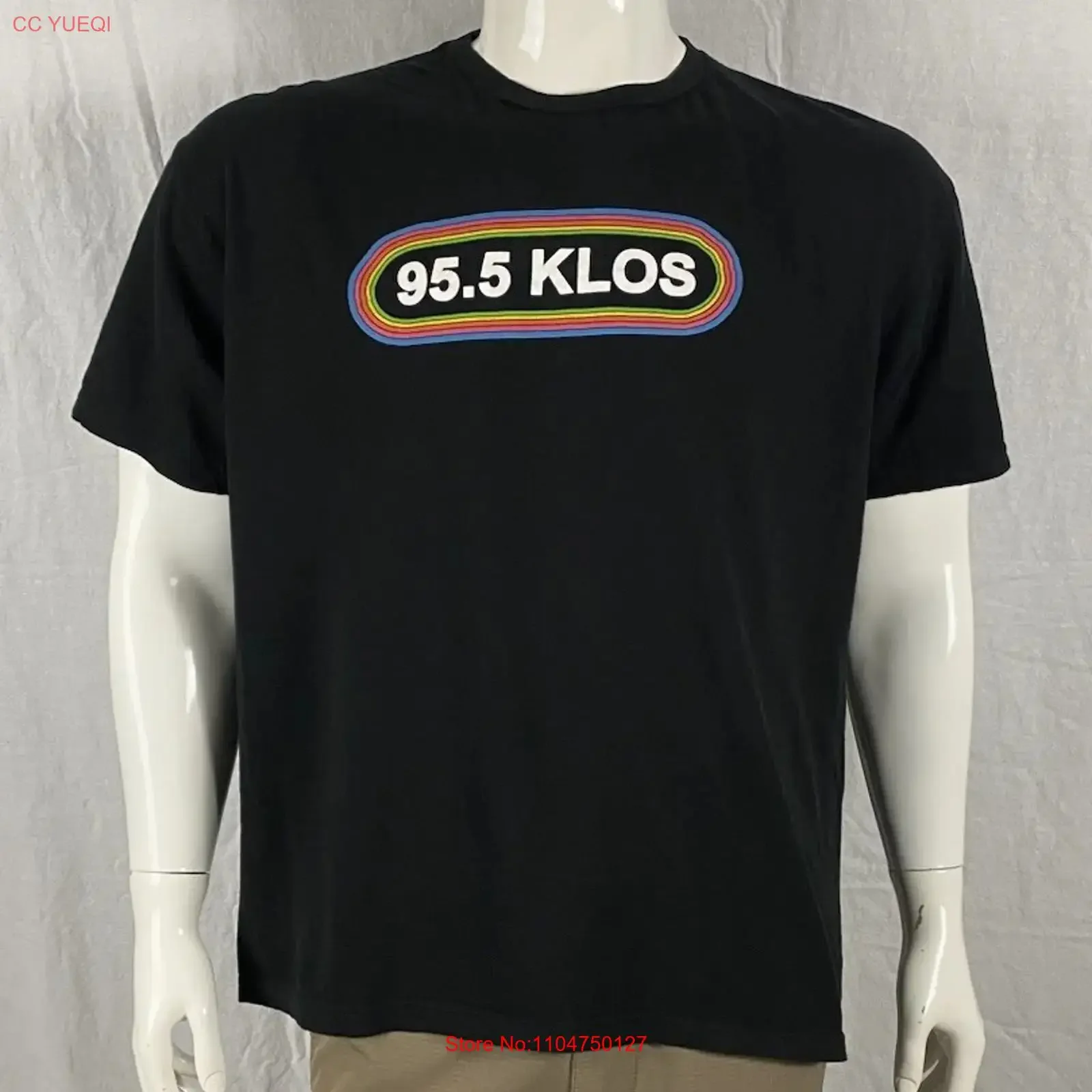 Camiseta Negra con el Logotipo de la Estación de Radio KLOS 95.5 de California, Talla XL para Hombre, Estilo Vintage Lavado, Transpirable y Elegante