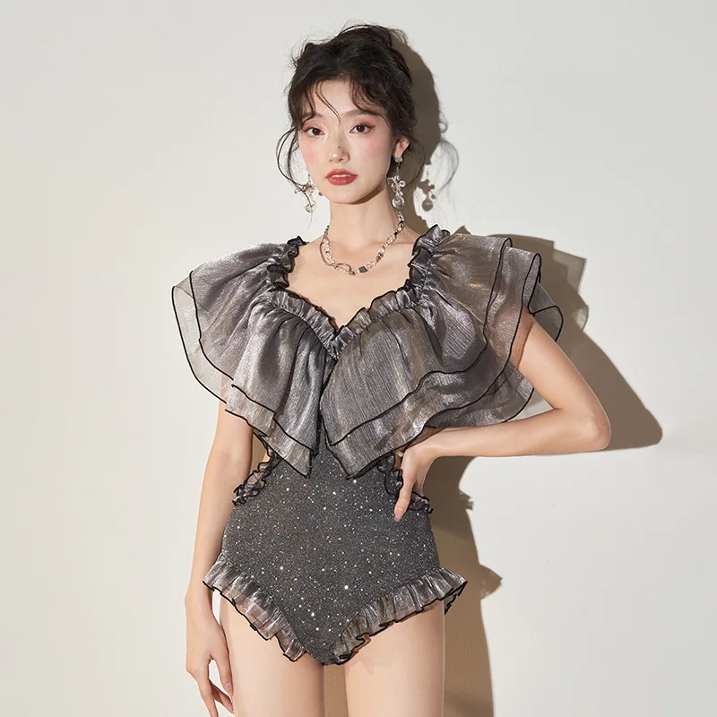 Wisuwore One-piece Swimsuit V-neck Female Korean Goddess Fan 2023 New Fashion Cross-border Wholesale Steel Tray Hot Spring Suit