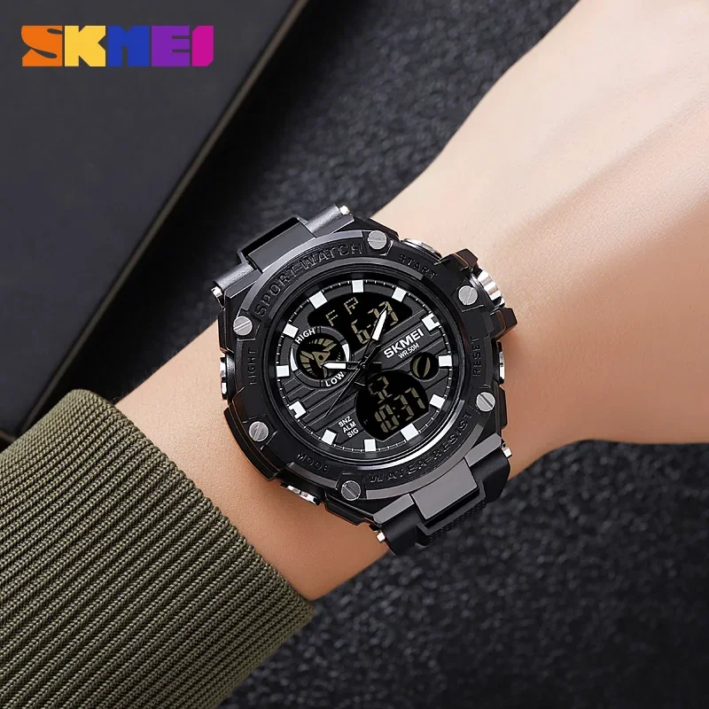 SKMEI-reloj deportivo para hombre, pulsera electrónica militar con brillo nocturno, resistente al agua, doble pantalla, 2119