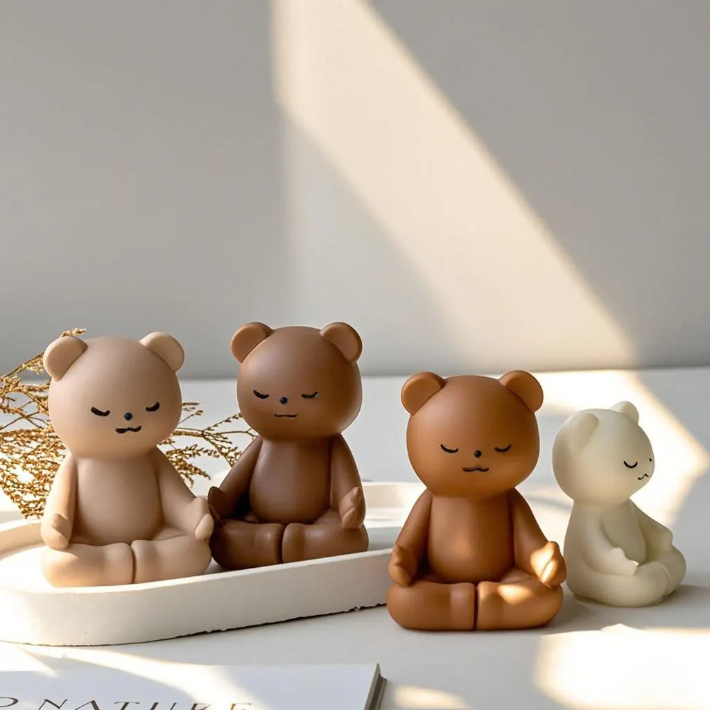Meditating Bears Aroma Candle Silicone Mold Handmade Soap Candle Making Supplies Resin Plaster Form Bear Home Decor Molds