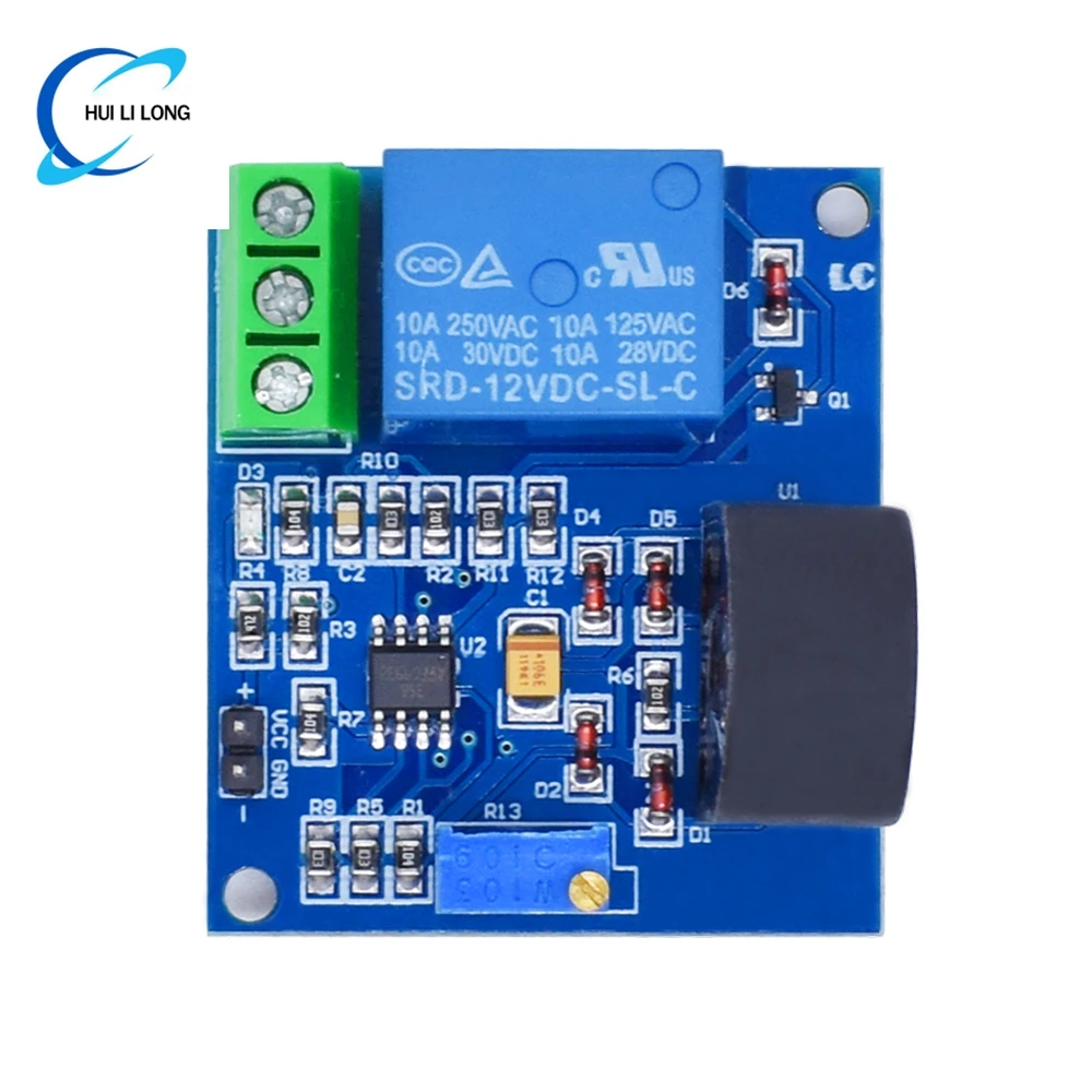 Módulo sensor de protección contra sobrecorriente DC12V 0-5A, sensor de detección de corriente CA, relé, salida de señal de conmutación