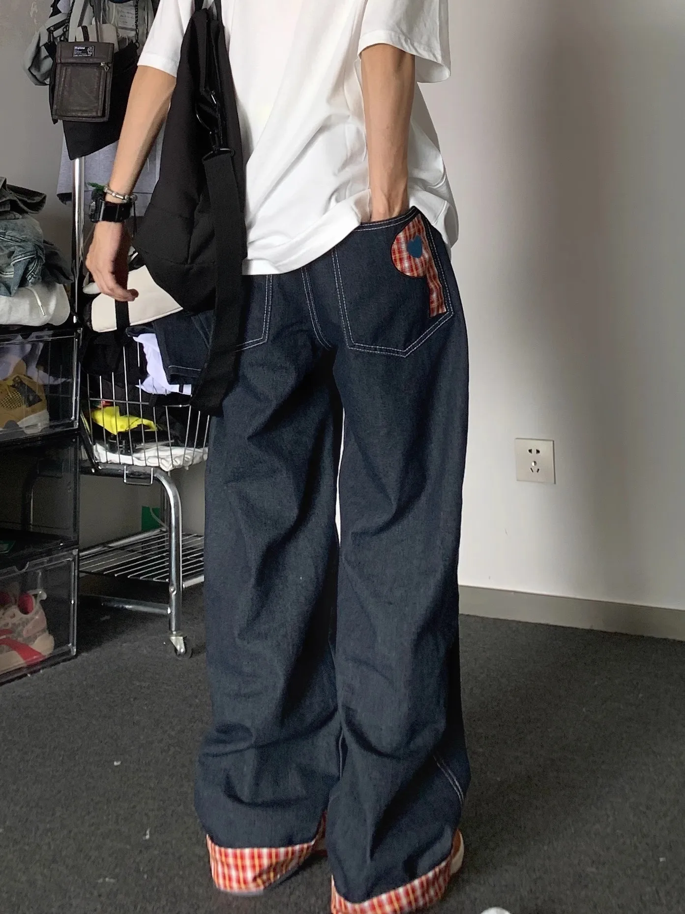 Vintage Jogging hose Baggy Jeans koreanischen adretten Stil Retro hose Streetwear Y2k Brief gedruckt weites Bein Patchwork Hosen Paar