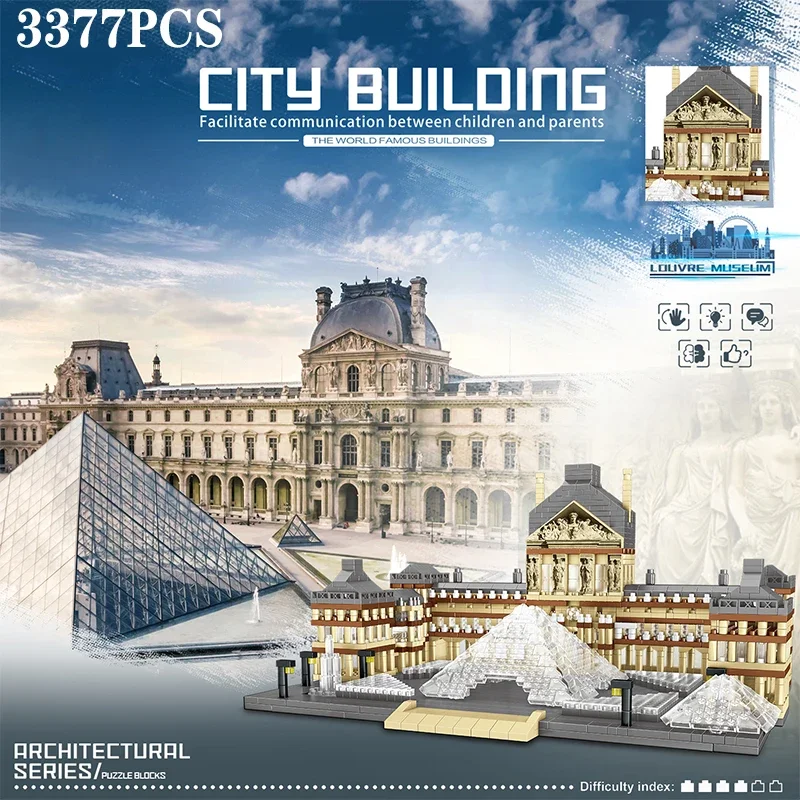 

3377PCS Louvre Model Building Blocks World Famous Attractions Architectural Model Bricks STEM Toys Interactive Building Blocks