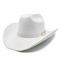 Retro Simple Leather Belt Imitation Cashmere Women Men Large Wide Brim Yellowstone Cowboy Western Hat Cowgirl Cap  (56-59cm)