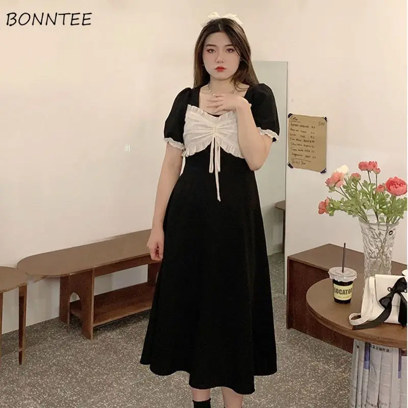 Dresses Women Bow Sweet All-match Schoolgirls Spring Ins Creativity Vintage Korean Style Girlish Popular Casual Comfort Delicate