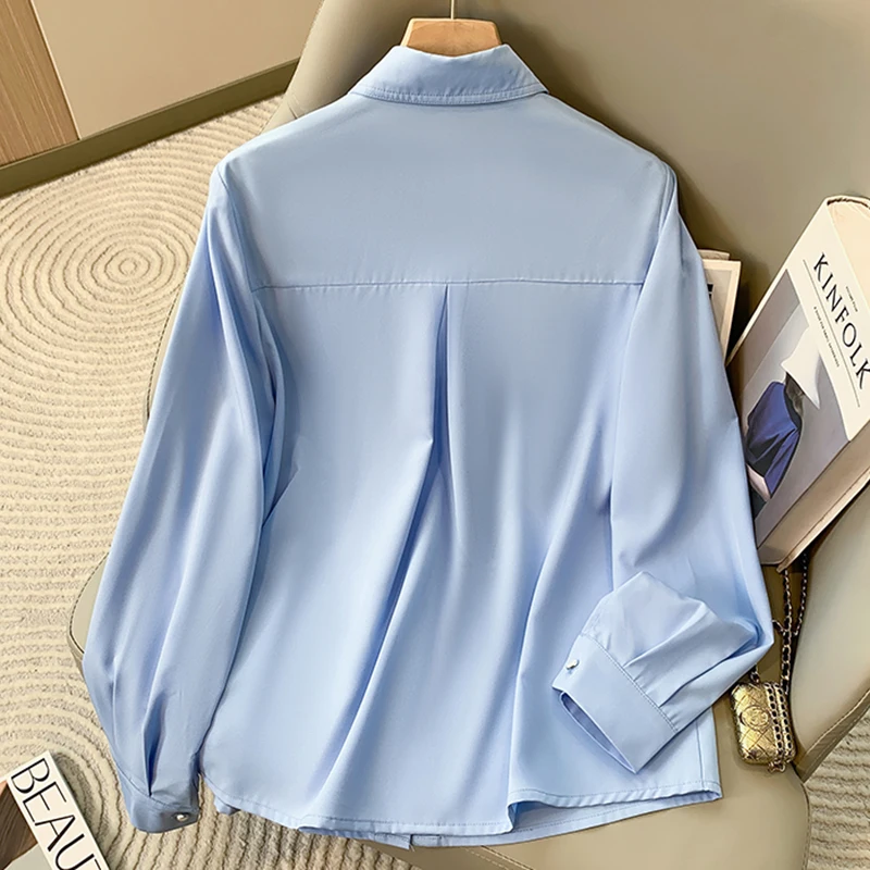 قمصان وبلوزات بمقاسات كبيرة للنساء لربيع 2025 قميص جديد بأكمام طويلة ملابس عمل مكتبية للسيدات قميص أنيق بلوزة نسائية