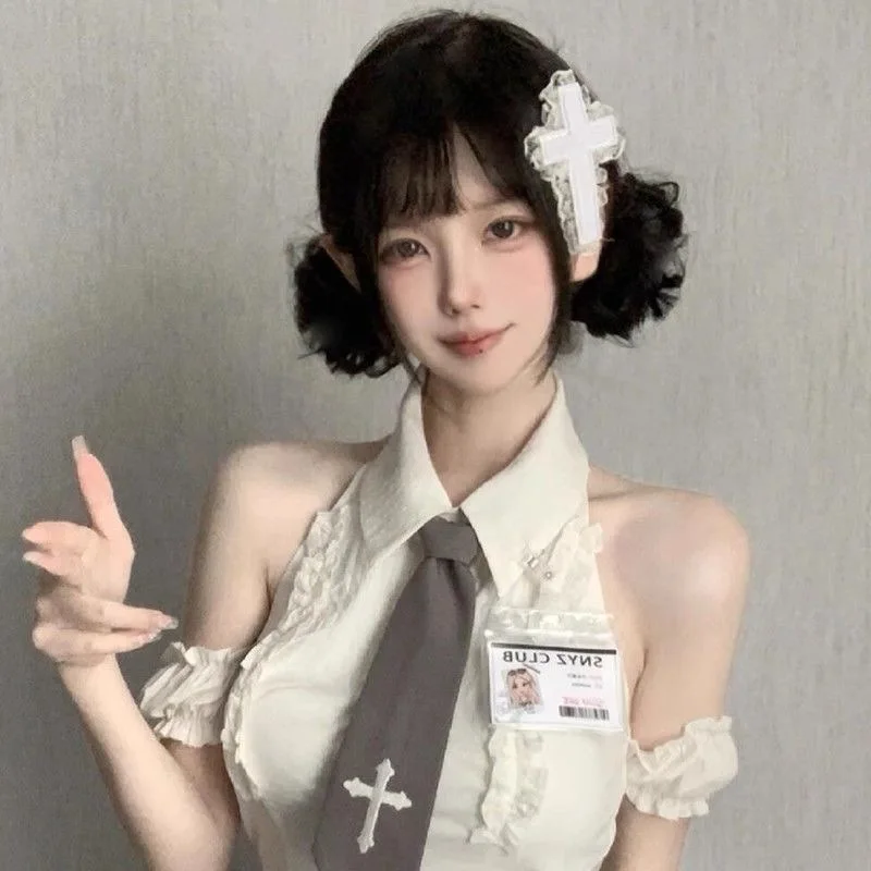 여성을위한 독특한 1PC 빈티지 레이스 크로스 헤어 클립 소녀 크리 에이 티브 쿨 로리타 매운 소녀 Y2k 액세서리 여성 핀