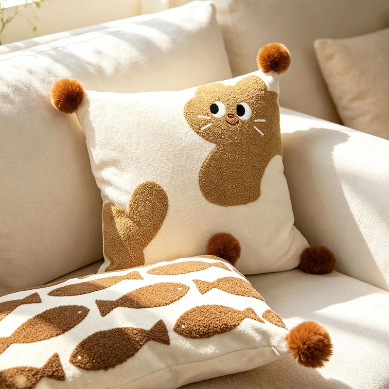 Light Luxury Cream Embroidered Throw Pillow Cushion for Sofa Living Room Removable Cover Home Decor Gift