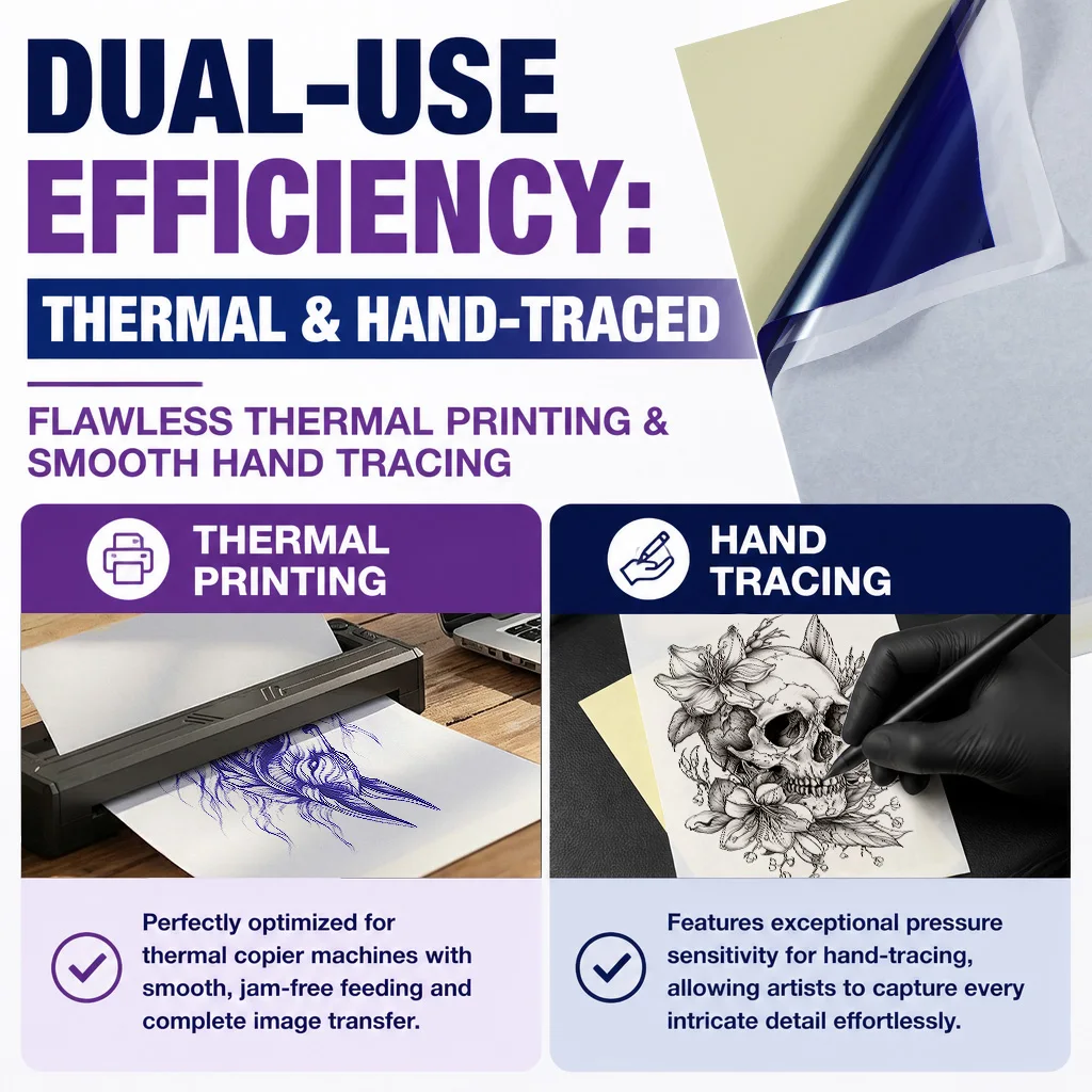 4-Layer Tattoo Transfer Paper Dual Use Thermal & Hand Trace Clear Long Lasting Tattoo Stencil Transfer Paper For Tattoo