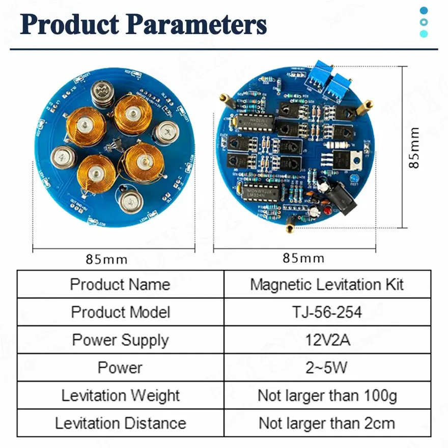 Imagem -06 - Kit Faça Você Mesmo Solda Eletrônica Experiment Projeto Pcb Solda Prática de Solda Magnet Assembly 25w 150g Carga Kit Levitação Magnética