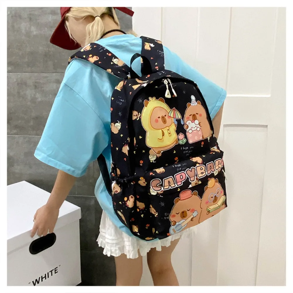 Cute Large Capacity Capybara Backpack Cartoon Breathable Student Schoolbag Ultra-light Nylon Book Bag