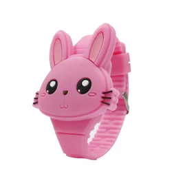 1 Pcs Kids LED Electronic Watch Silicone Band Cartoon Rabbit Flip Case Wrist Watch Lovely Gift Children Kid