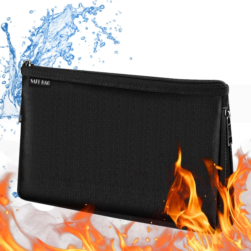 Silicone Coated Fireproof Money Bag Fiberglass Three Layer Document Storage Pouch Expandable Zipper Closure