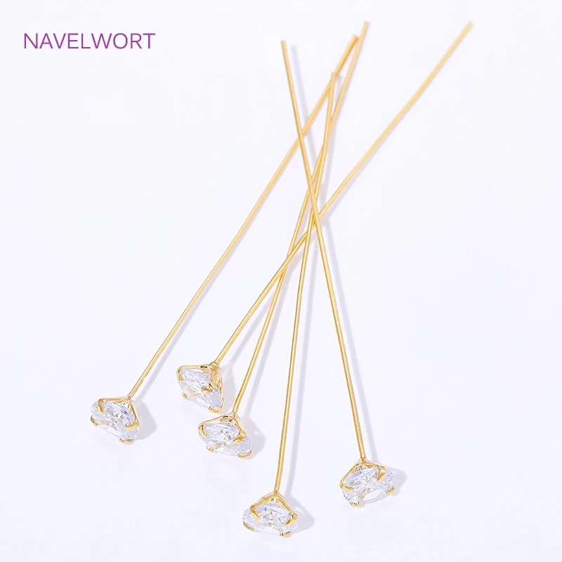 18K Gold Plated Inlaid Zircon Flat Head Pins For Jewelry Making,Pins For Jewelry,Pins For Earrings Supplies,DIY Beading Findings image 4