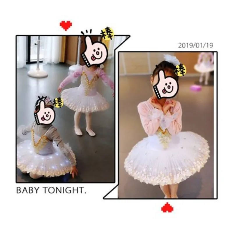 Saia tutu de balé que brilha no escuro, dança fluorescente, traje de recital, lago dos cisnes, vestido inchado, show de palco, pequeno dançarino