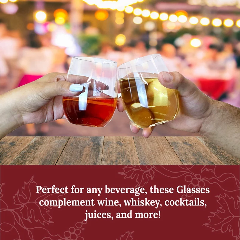 Disposable Wine Glasses, Stemless Plastic Wine Glasses for Parties Wine Cups, Plastic Champagne Glasses Cocktail Glasses-A09G