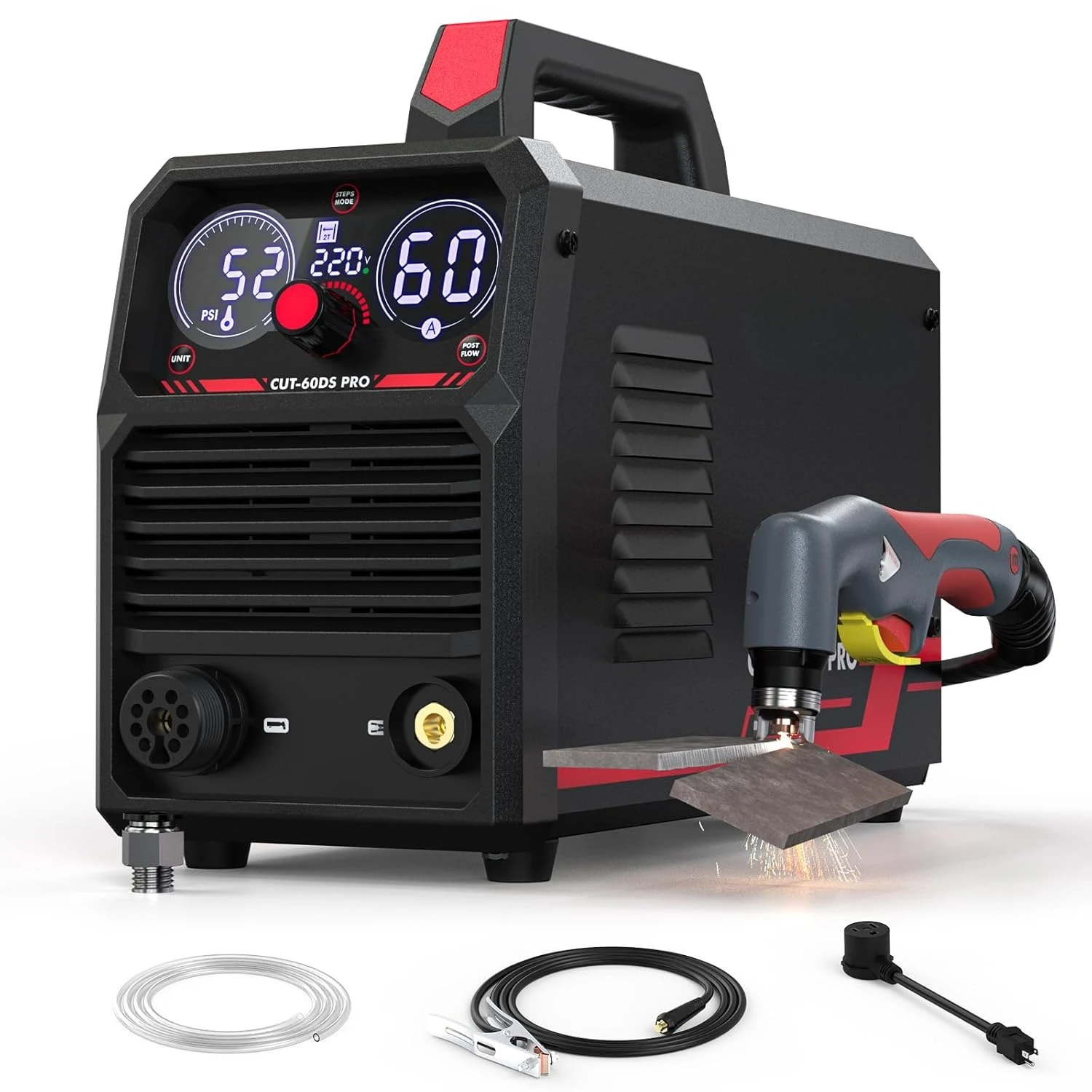 

Plasma Cutter 60Amp Non-High Frequency Non-Touch Pilot Arc,Digital Display DC Inverter 110/220V Dual Voltage Blowback Plasma·Hot