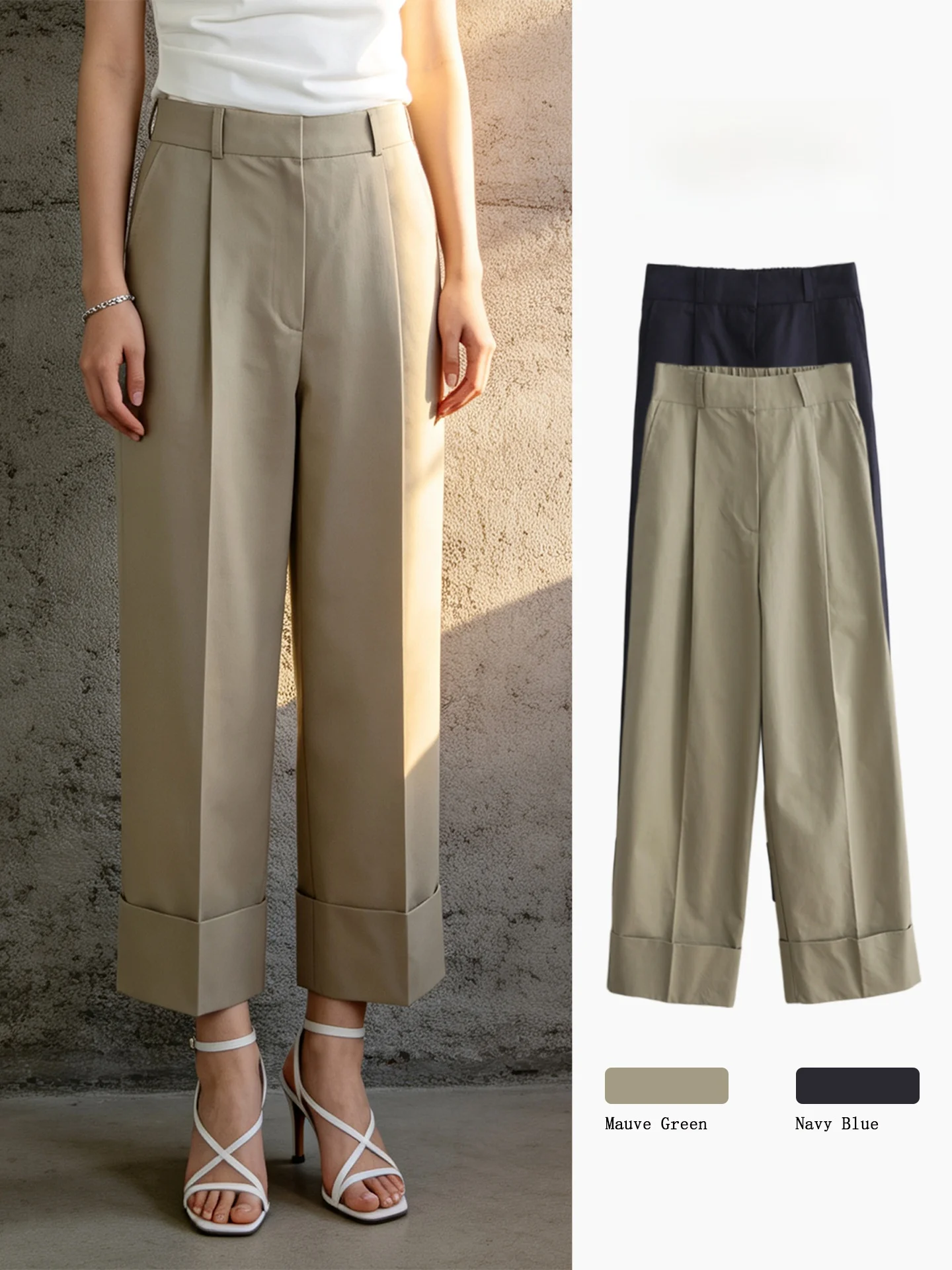

Women's High Waist Straight Leg Pants Drapey Fabric Suiting Summer Casual Trousers Korean Style Pure Color Pocket Detail