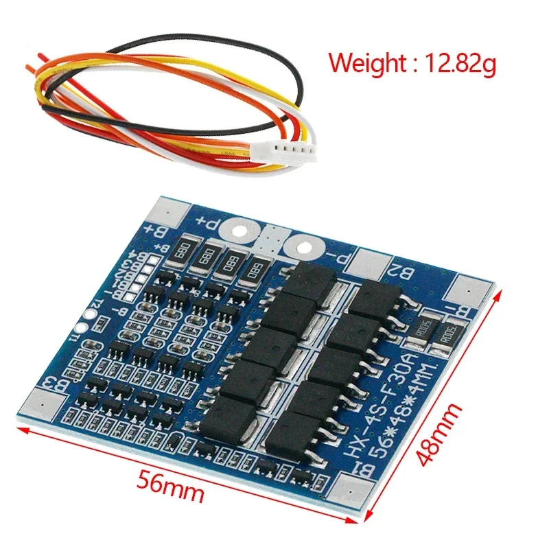 1PCS 4S 30A 14.4V lithium iron phosphate protection board Balanced integrated circuit 18650 battery BMS Packaging PCB blue