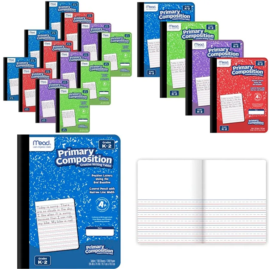 

Primary Composition Book, Primary Ruled Journal,,7-1/2 x 9-3/4, 100 Sheets per Comp Book, Colors Will Vary, 2 600-ECM