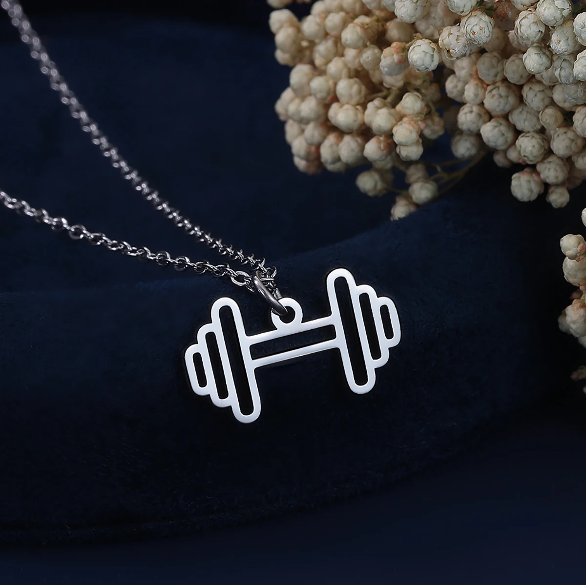 New Trendy Dumbbell Necklace for Women Men Stainless Steel Clavicle Choker Delicate Hollow Line Jewelry Fitness Instructor Gifts