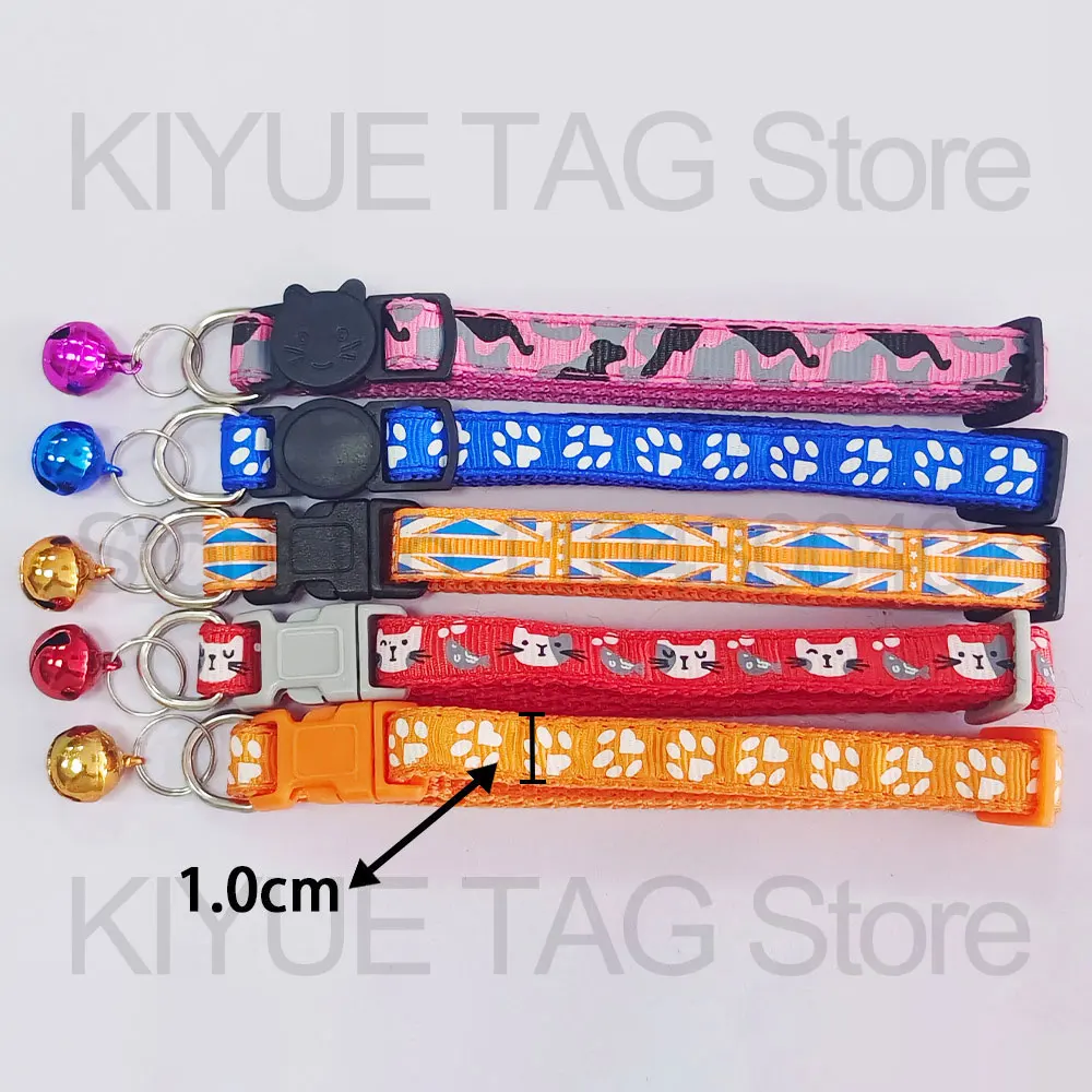 100Pcs Mixed Pattern Pet Collar with Bell for Cats and Dogs, Colorful Fabric Pet Neck Accessory