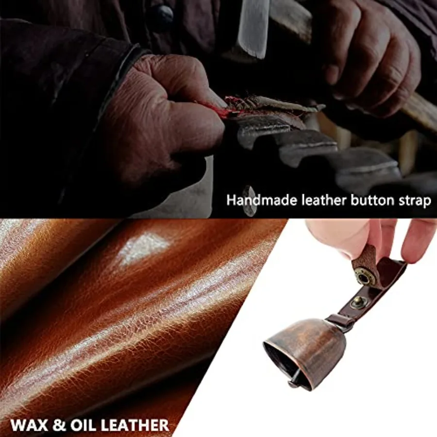 أجراس الدب بصوت عالٍ مع حزام زر من الجلد وصافرة الطوارئ للبقاء على قيد الحياة والمشي لمسافات طويلة وركوب الدراجات والصيد والتسلق مجموعتان #2