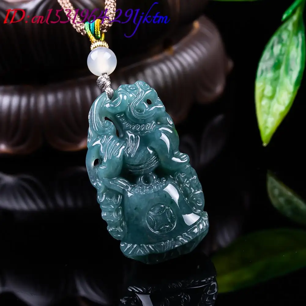 Burmese Jadeite Pixiu Pendant Designer Gemstone Talismans Real Jade Accessories Necklace Fashion Vintage Gifts for Women view 3